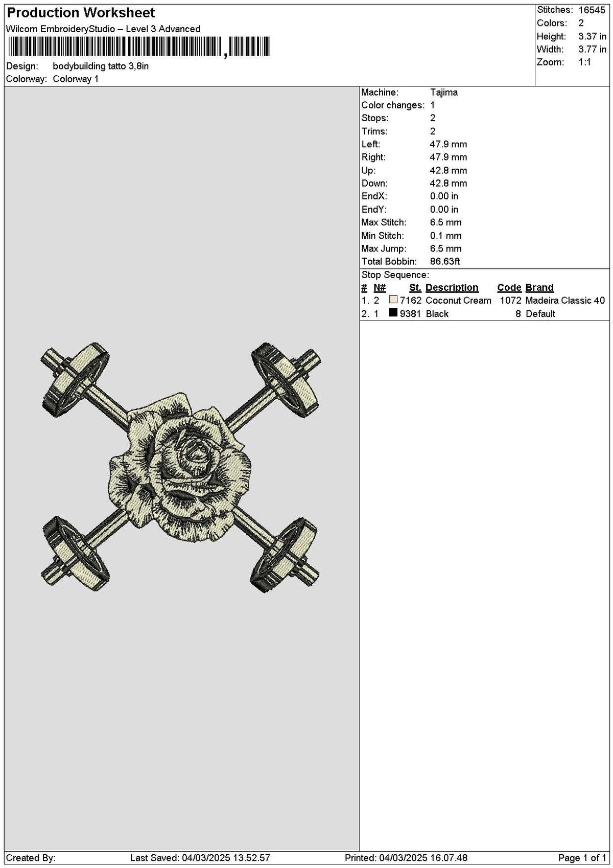 Rose Tattoo Embroidery File 6 sizes