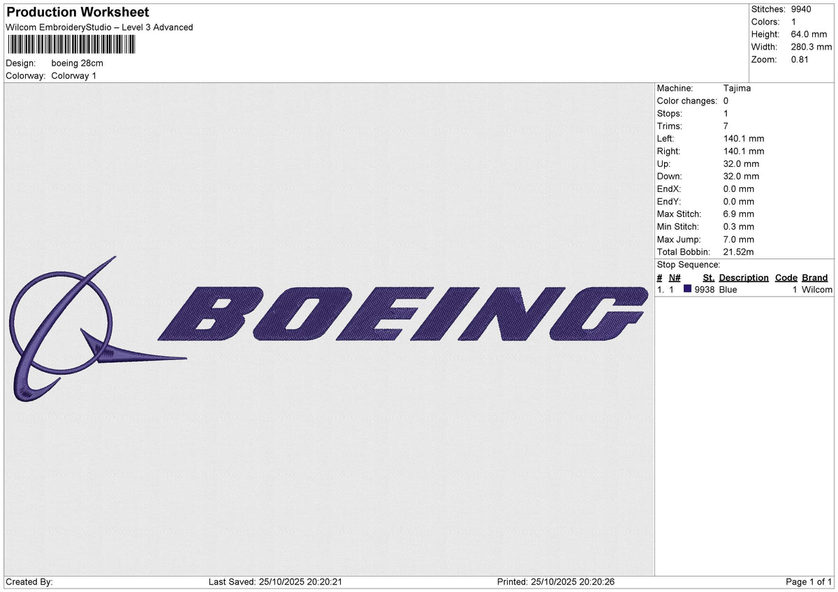 Boeing Embroidery File 6 size
