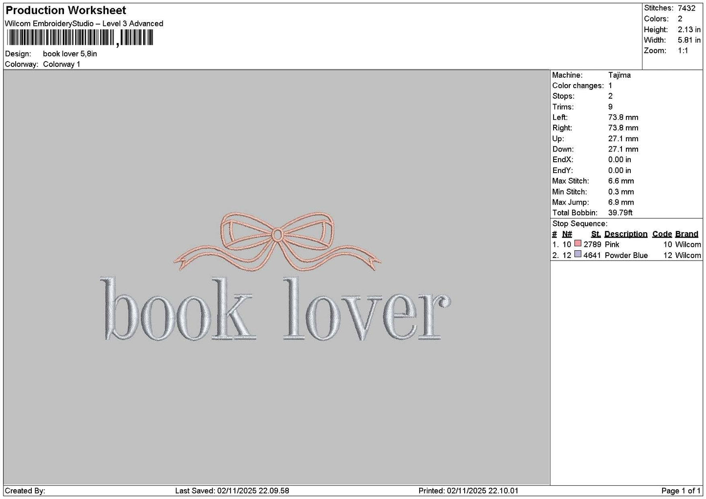 Booktext 0211 Embroidery File 6 sizes