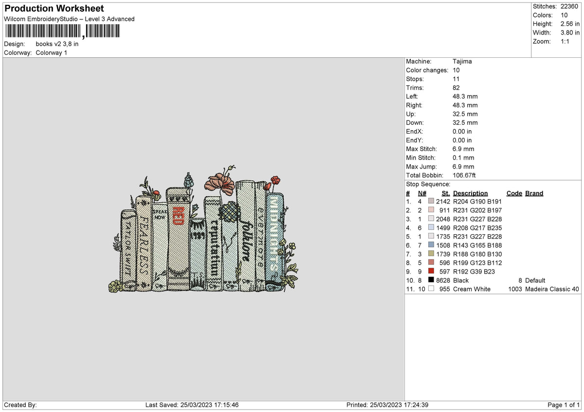 Books V2 Embroidery File 6 sizes