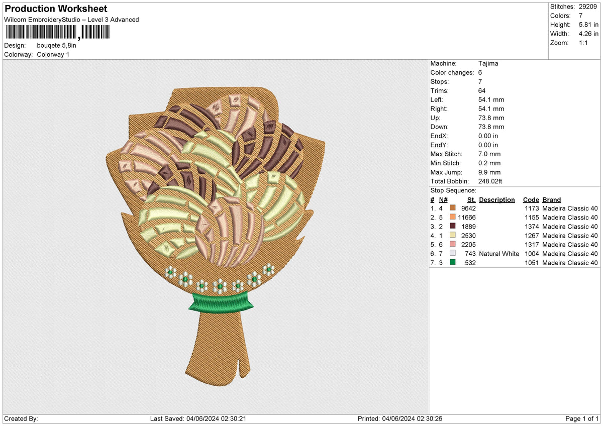 Bouqete Embroidery File 6 size