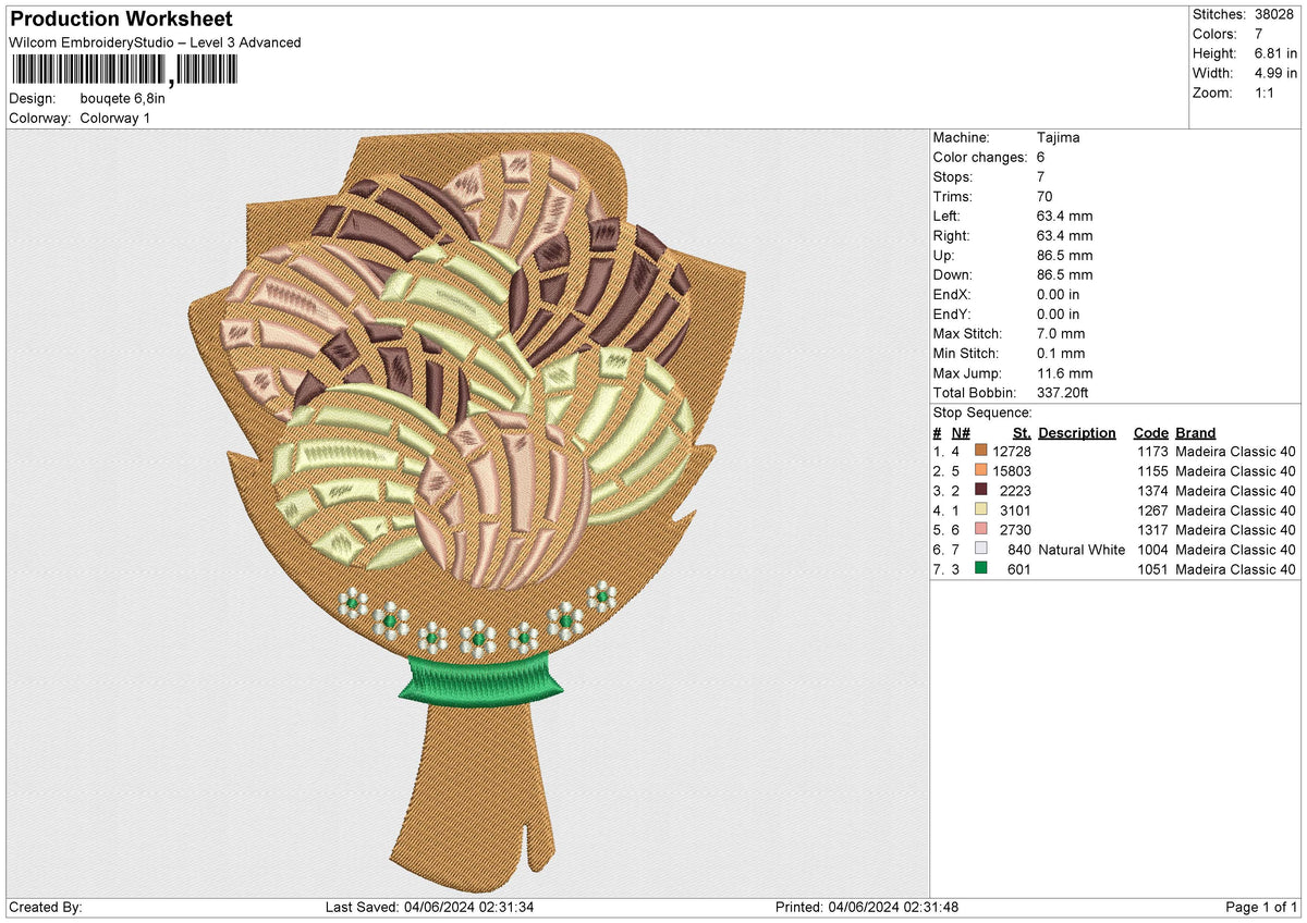 Bouqete Embroidery File 6 size