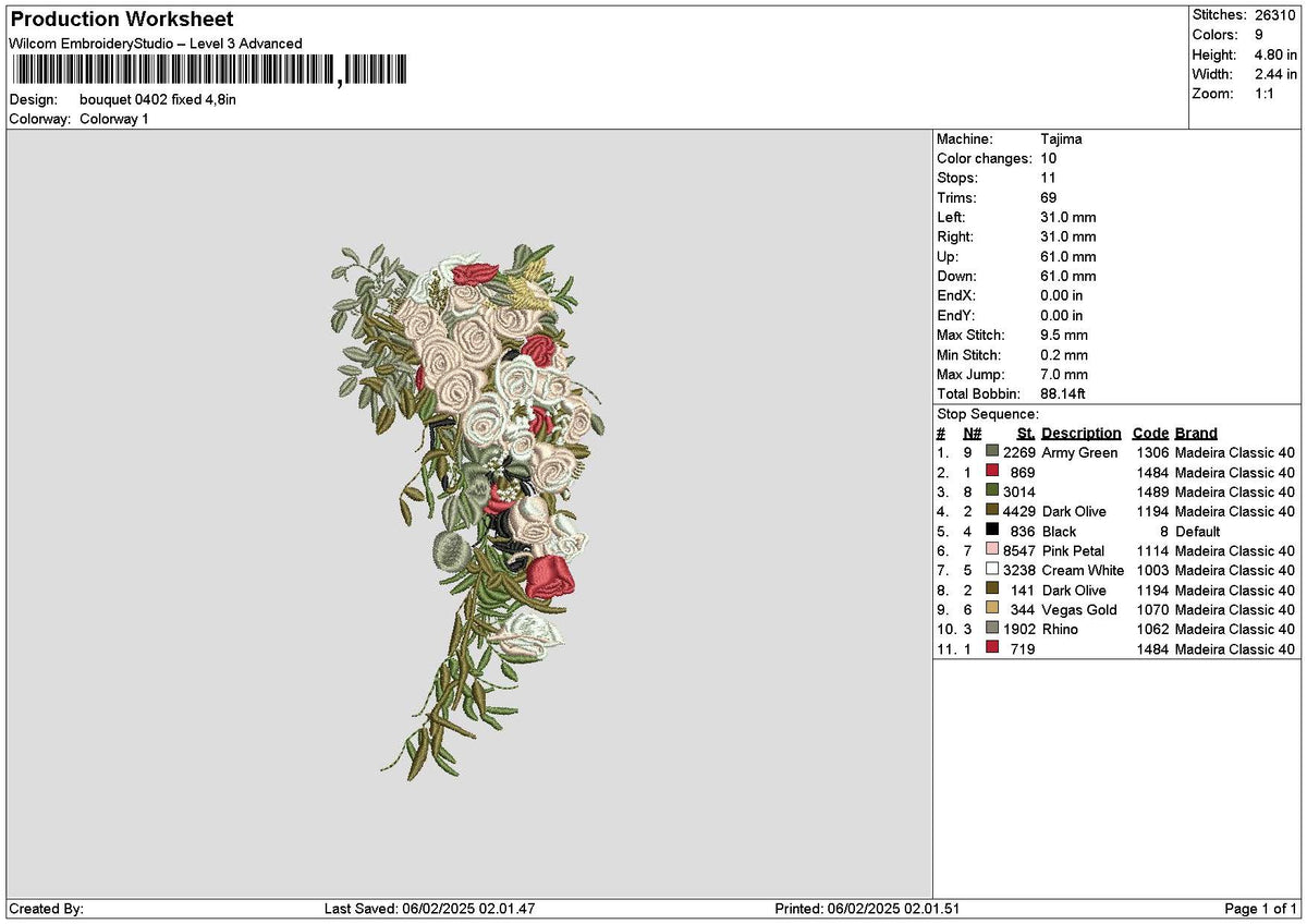 Bouquete 0402 Embroidery File 6 sizes