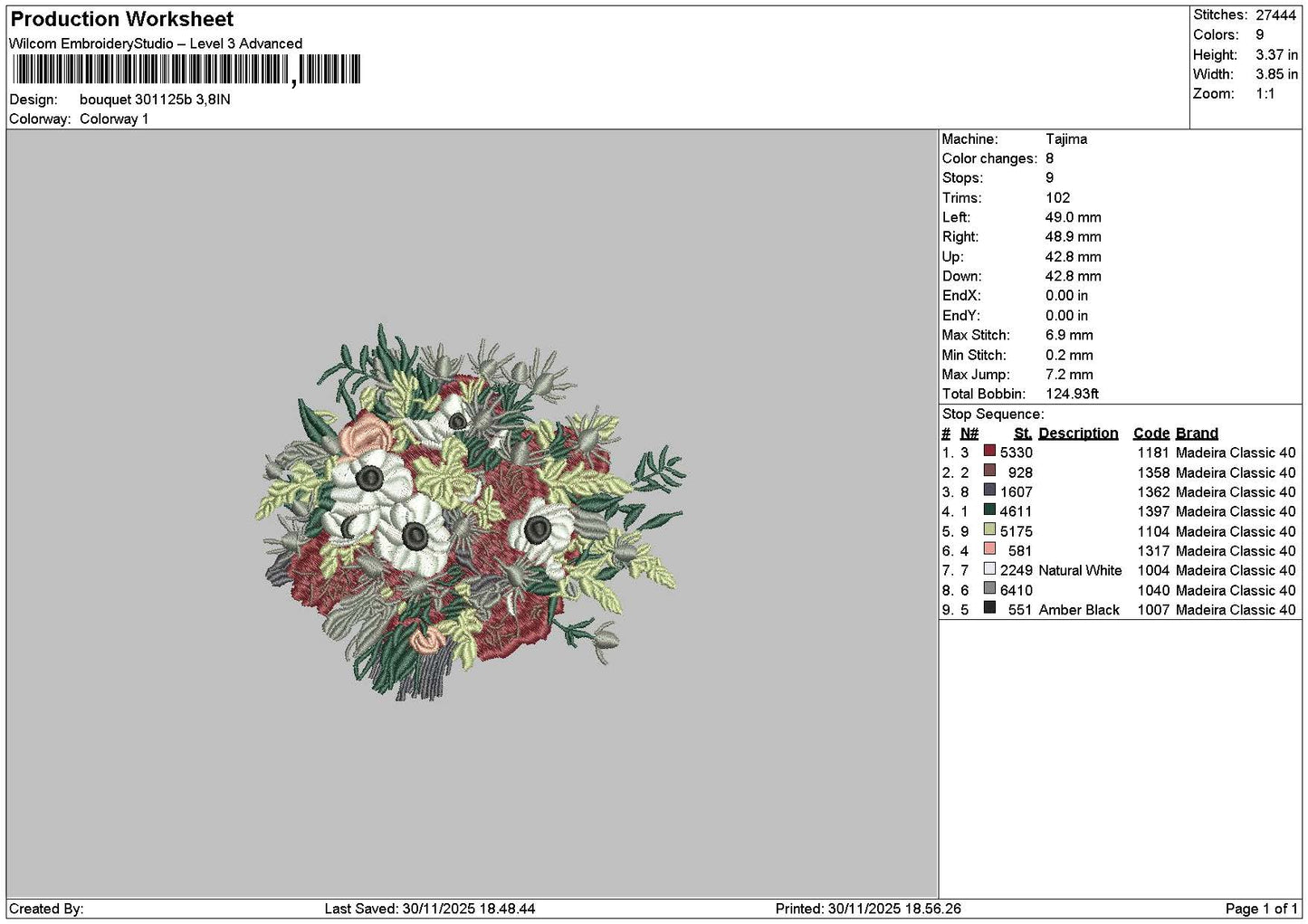 Bouquete 3011b Embroidery File 6 sizes