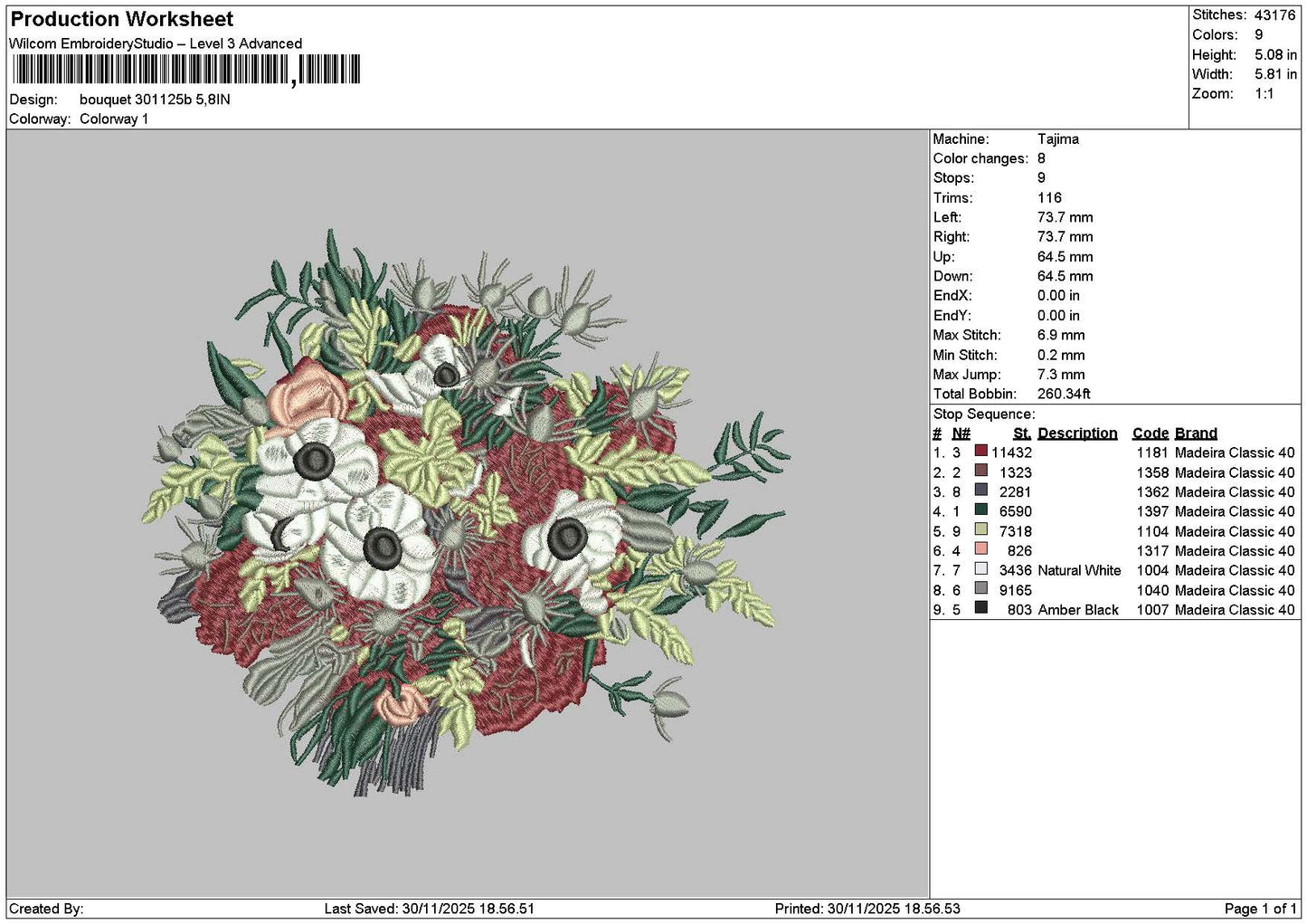 Bouquete 3011b Embroidery File 6 sizes