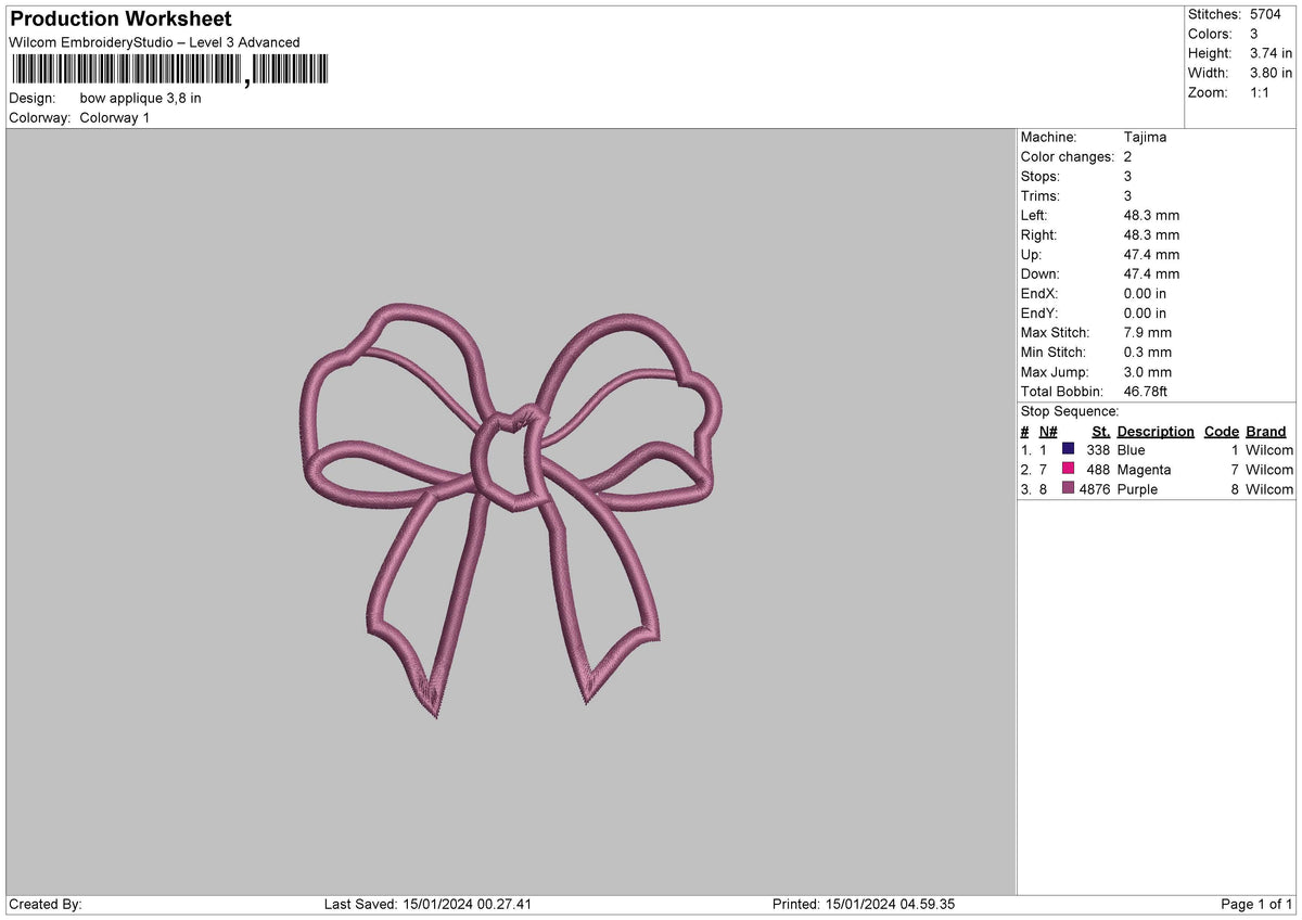 Bow Applique Embroidery File 6 sizes