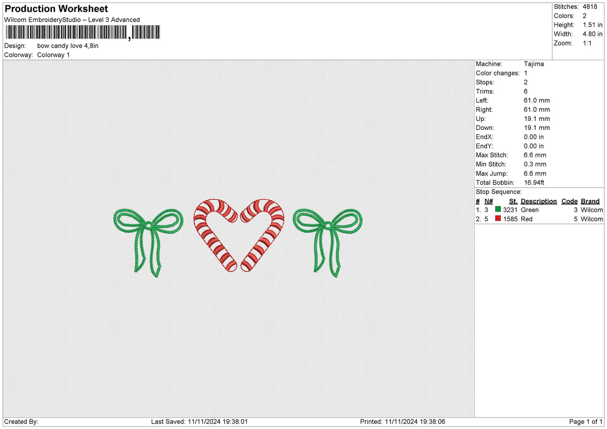 Bow Candy love Embroidery File 6 size