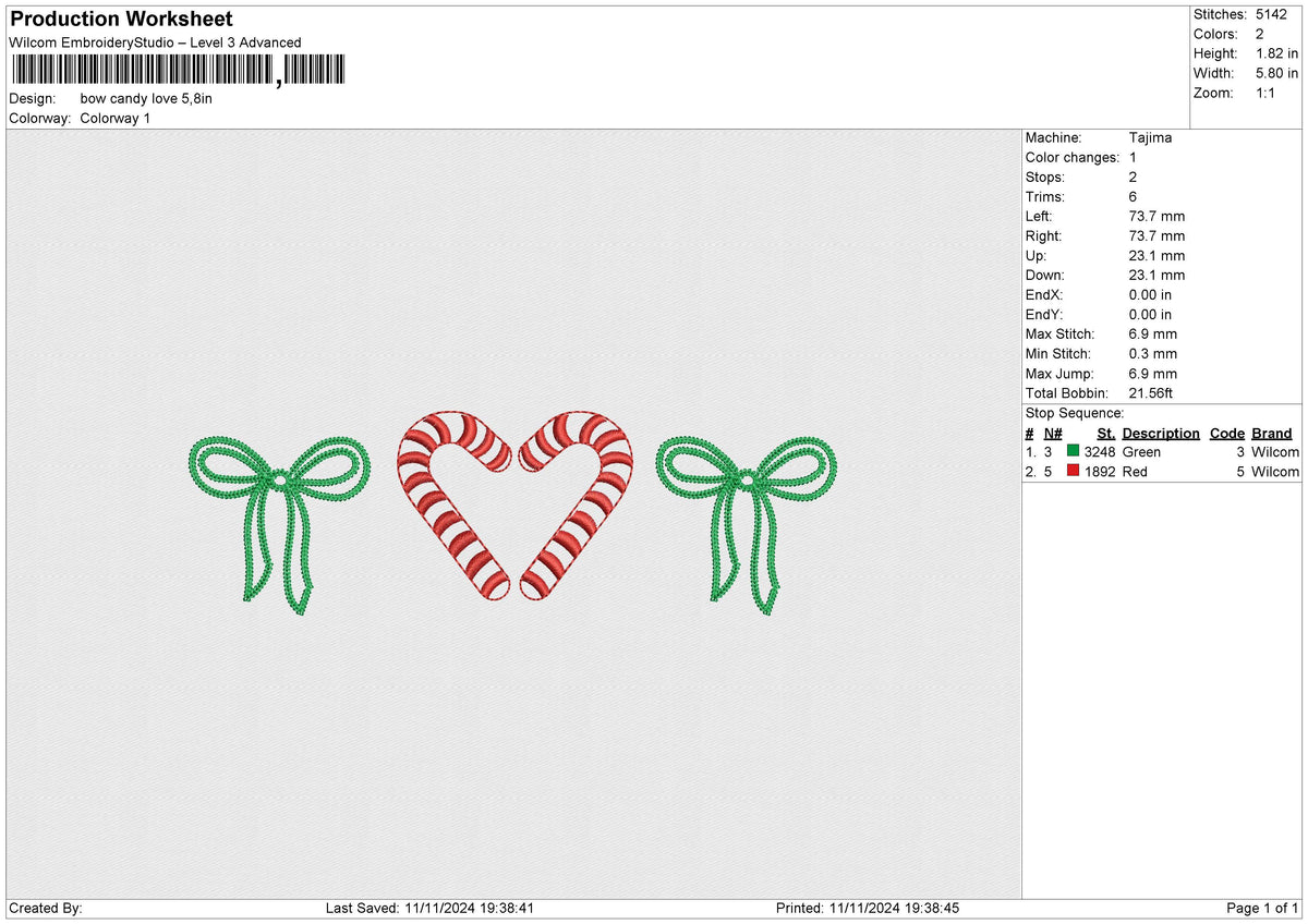 Bow Candy love Embroidery File 6 size