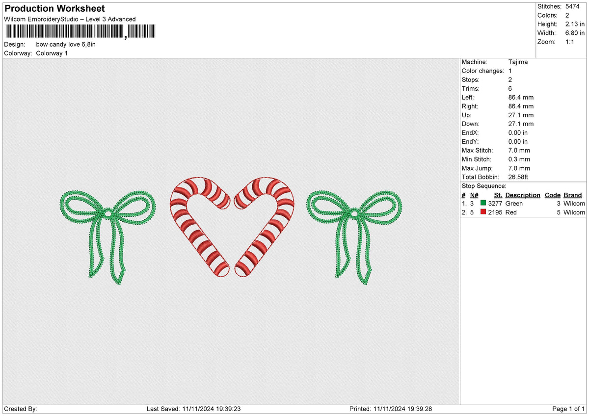 Bow Candy love Embroidery File 6 size