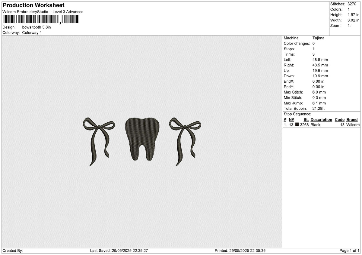 Bows Tooth Embroidery File 6 size