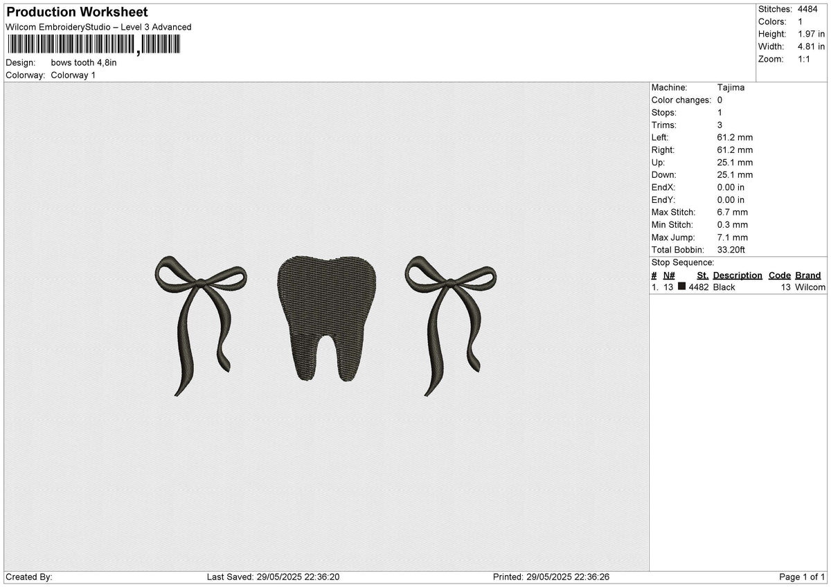 Bows Tooth Embroidery File 6 size