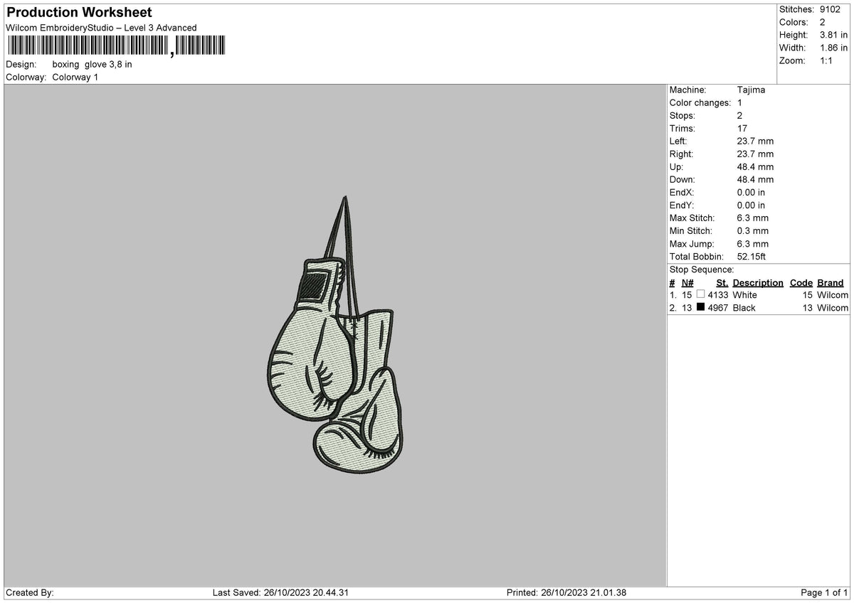 Boxing Glove Embroidery File 6 sizes