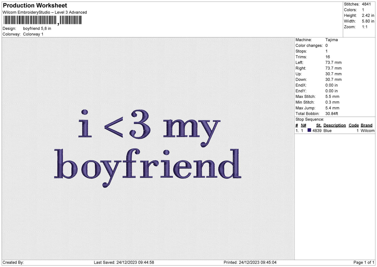 Boyfriend Embroidery File 6 size