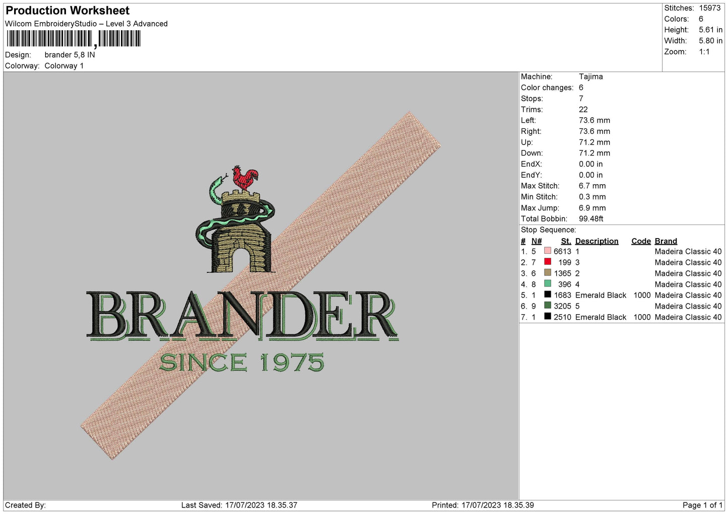 Brander Embroidery File 6 sizes