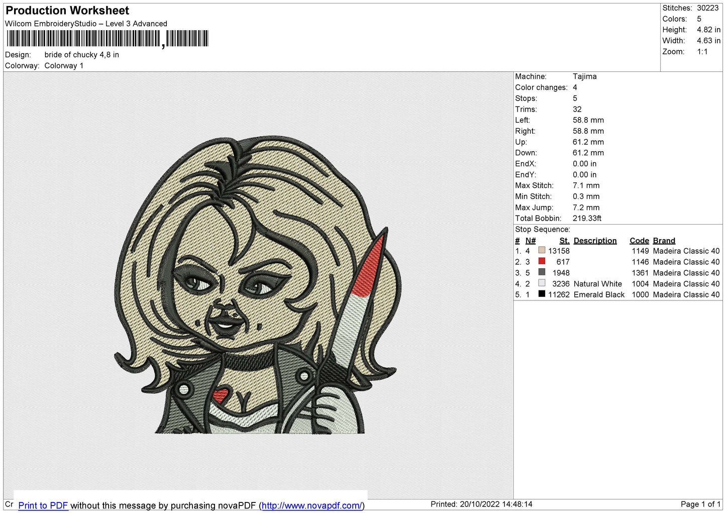 Bbride Of Chucky v2 Embroidery