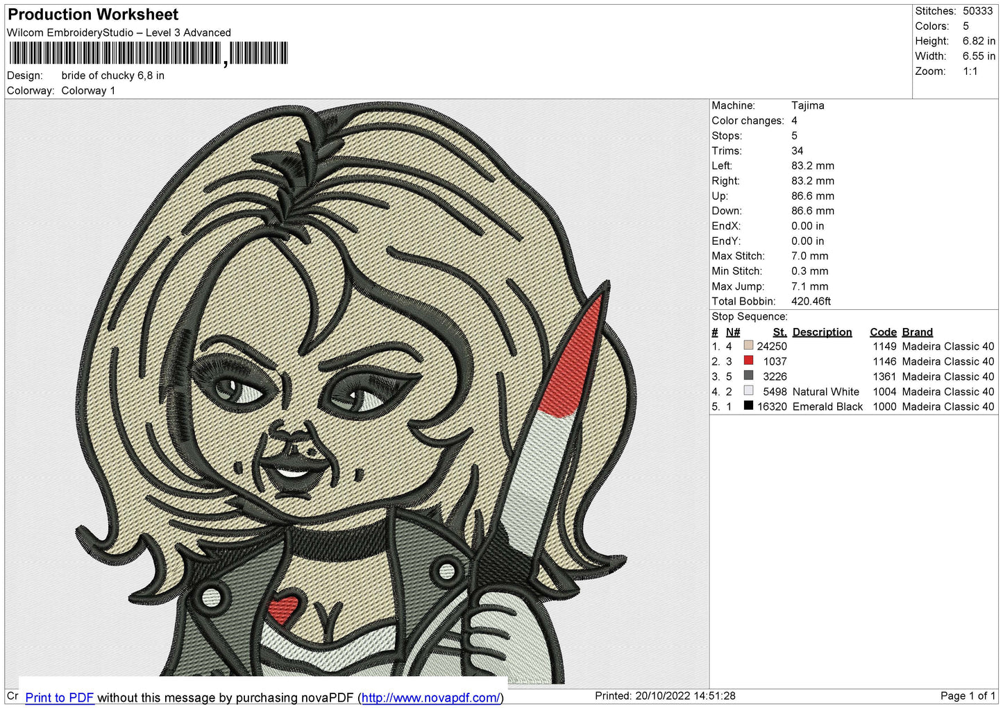 Bbride Of Chucky v2 Embroidery