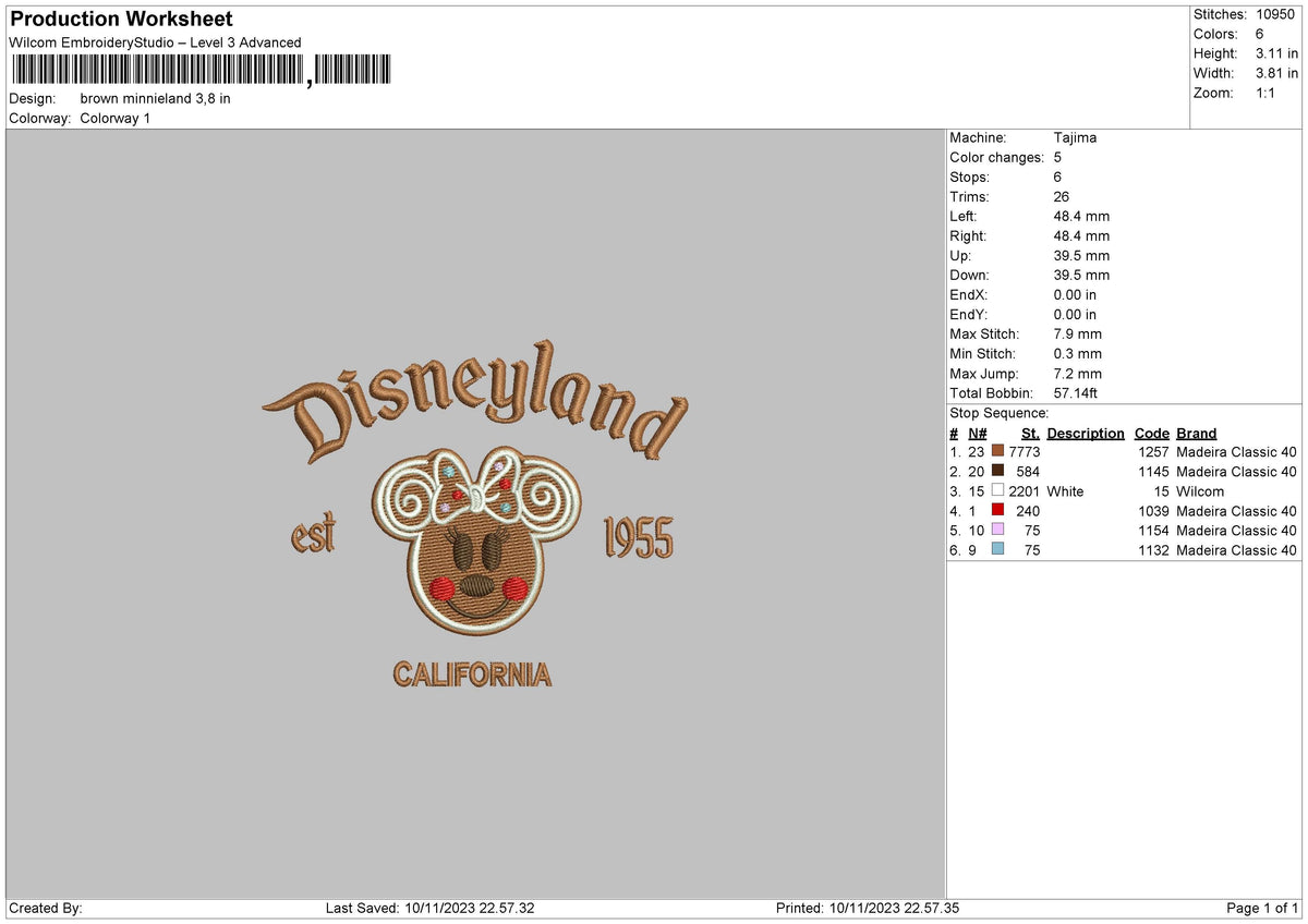 Brown Minnieland Embroidery File 6 sizes