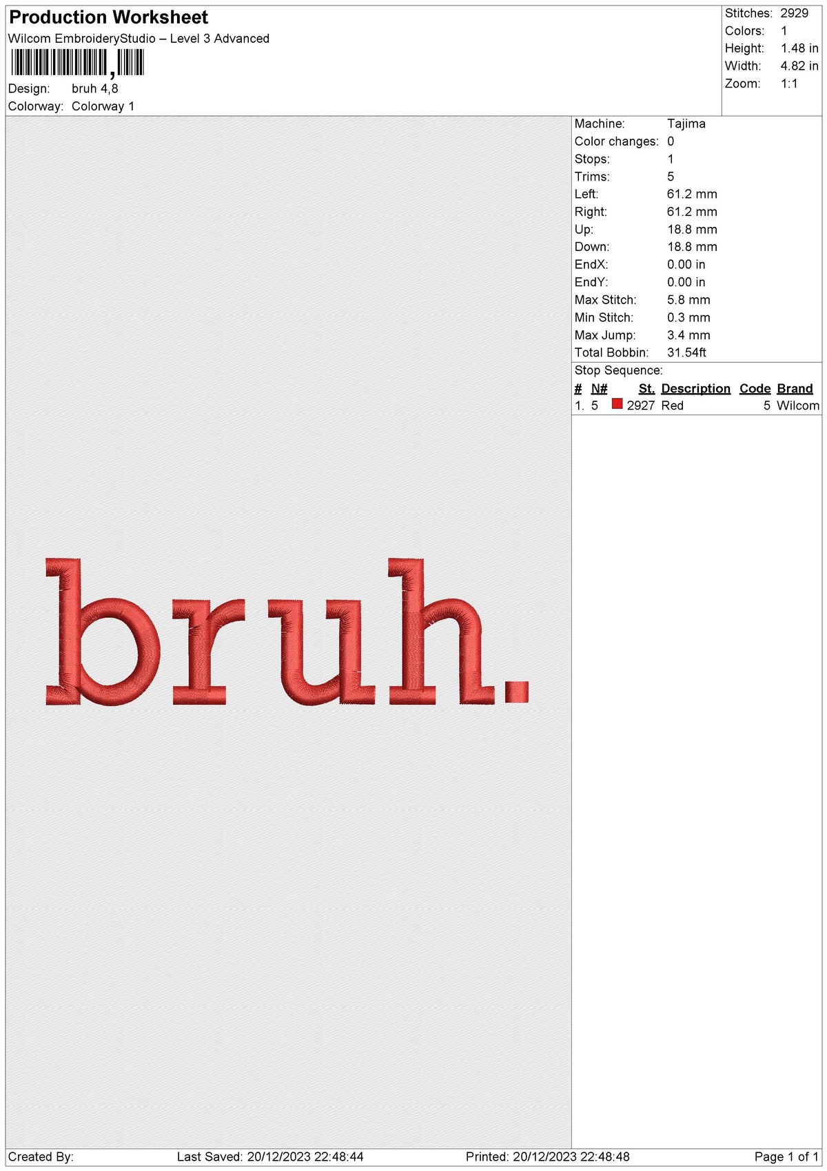 Bruh Embroidery File 6 size