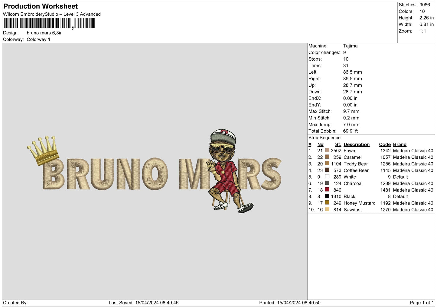Brunotext Embroidery File 6 sizes