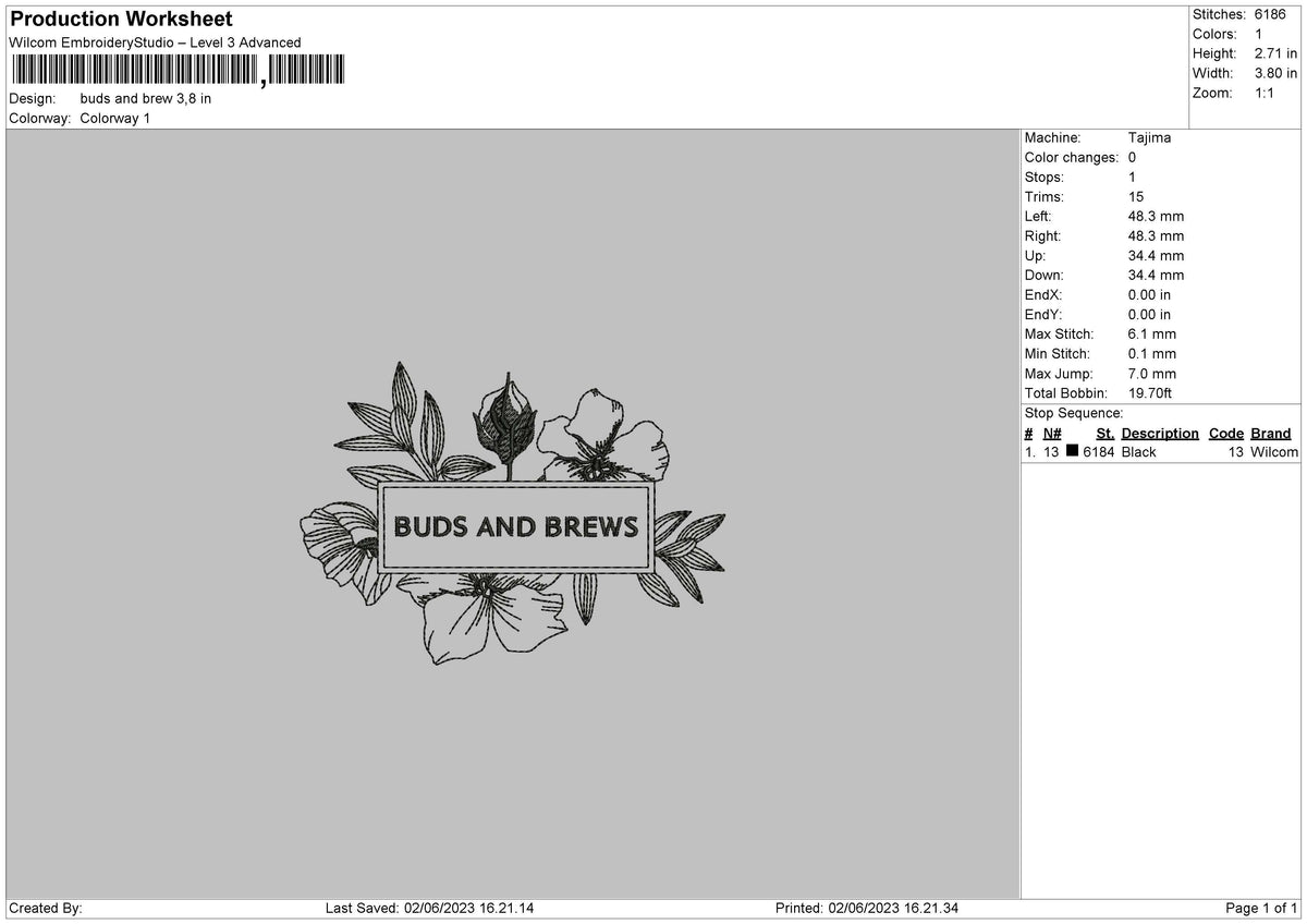Buds And Brew Embroidery File 6 sizes
