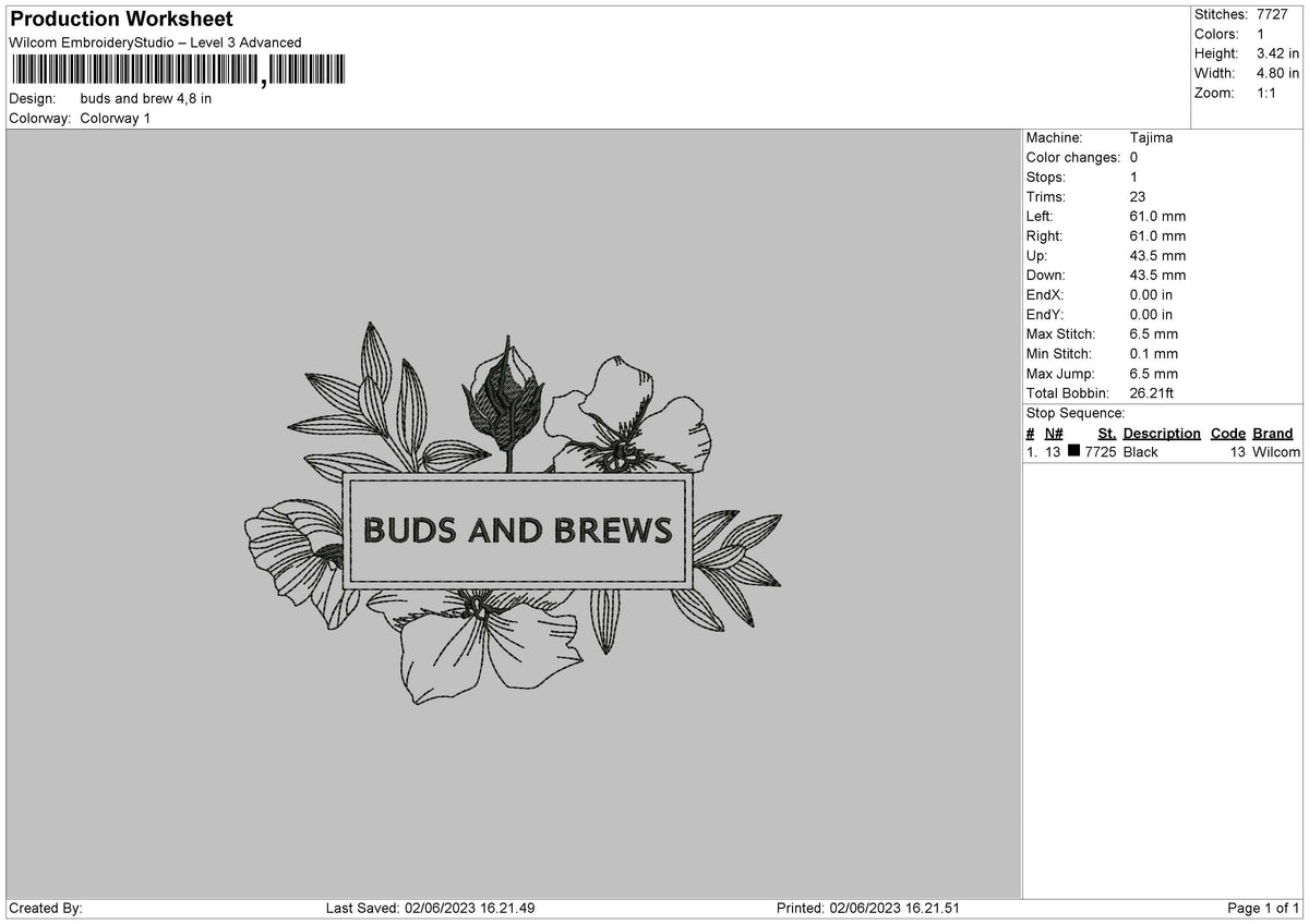 Buds And Brew Embroidery File 6 sizes