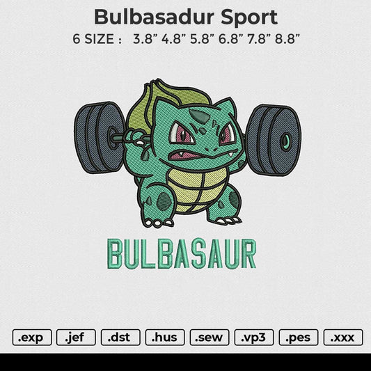 Bulbasadur sport Embroidery File 6 sizes