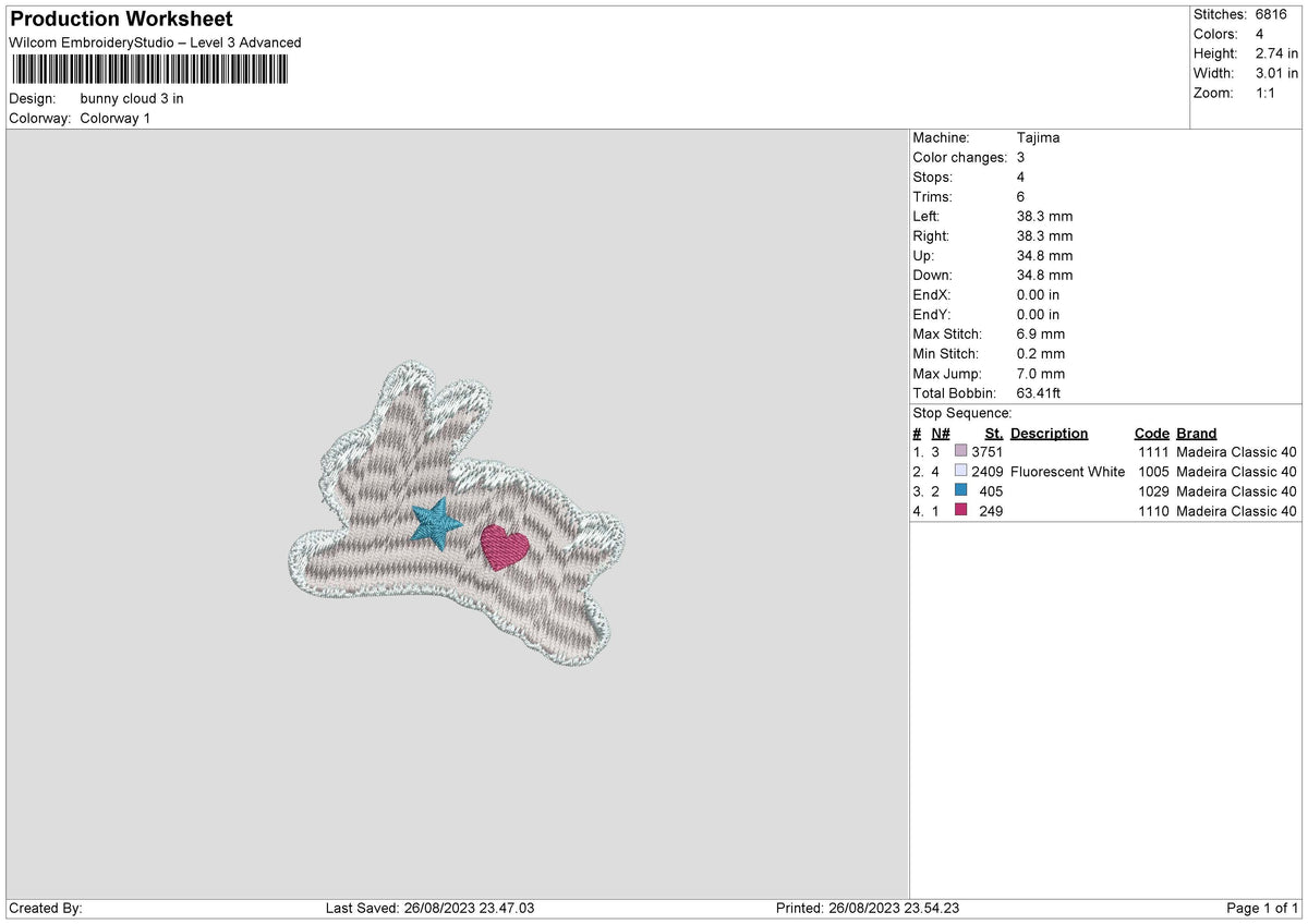 Bunny Cloud Embroidery File 6 sizes