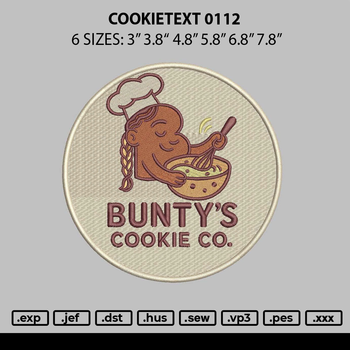 Cookietext 0112 Embroidery File 6 sizes