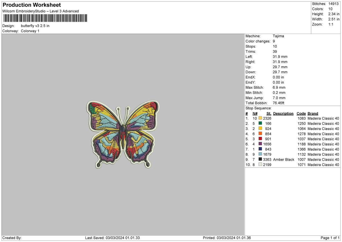 Butterfly V3 Embroidery File 6 sizes