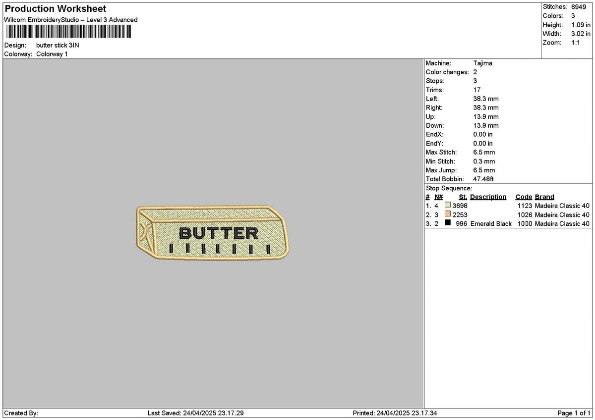 Butter Stick Embroidery File 6 sizes