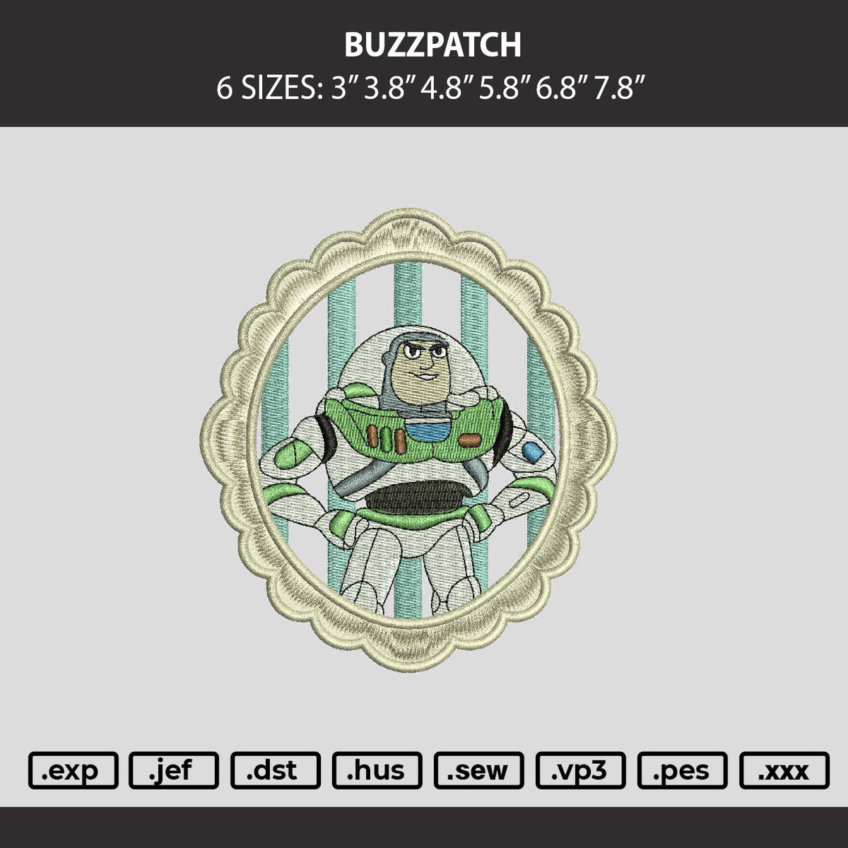 Buzzpatch Embroidery Machine Design File 6 sizes
