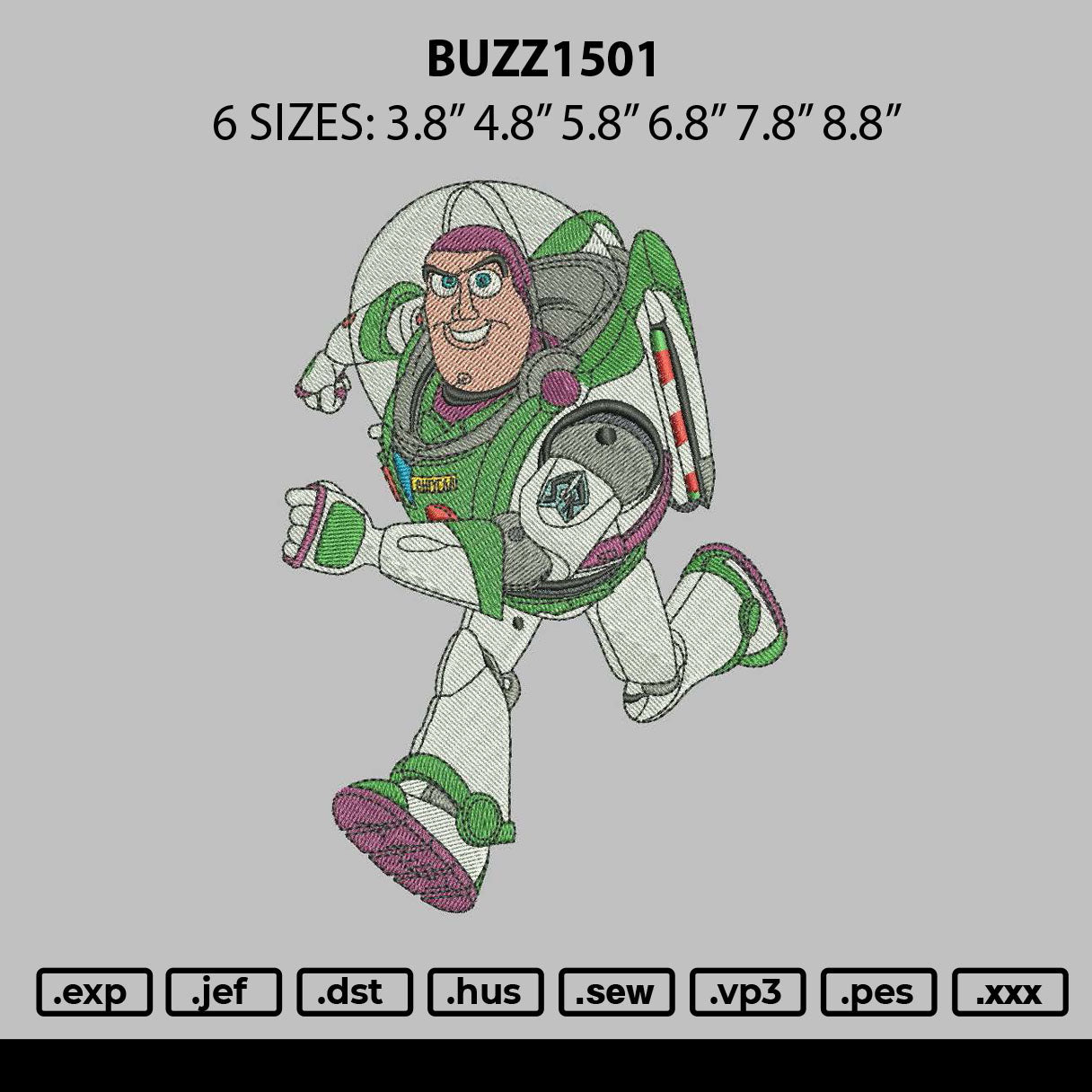 Buzz1501 Embroidery File 6 sizes