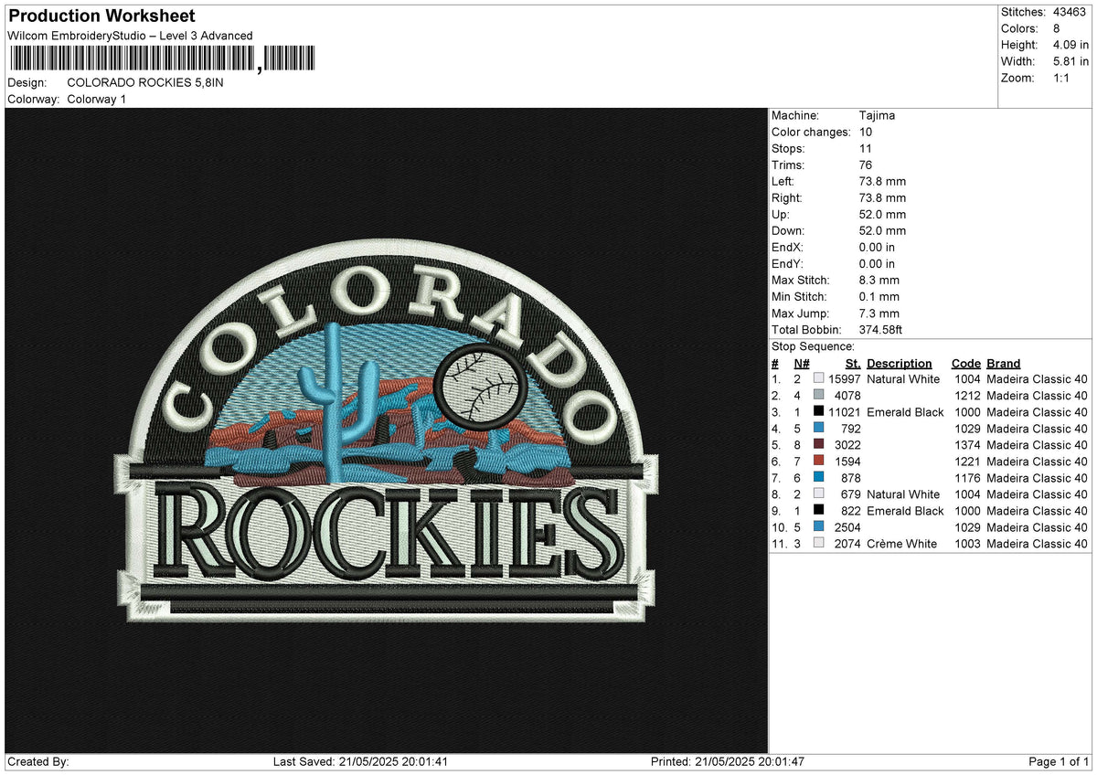 COLORADO ROCKIES Embroidery File 6 size