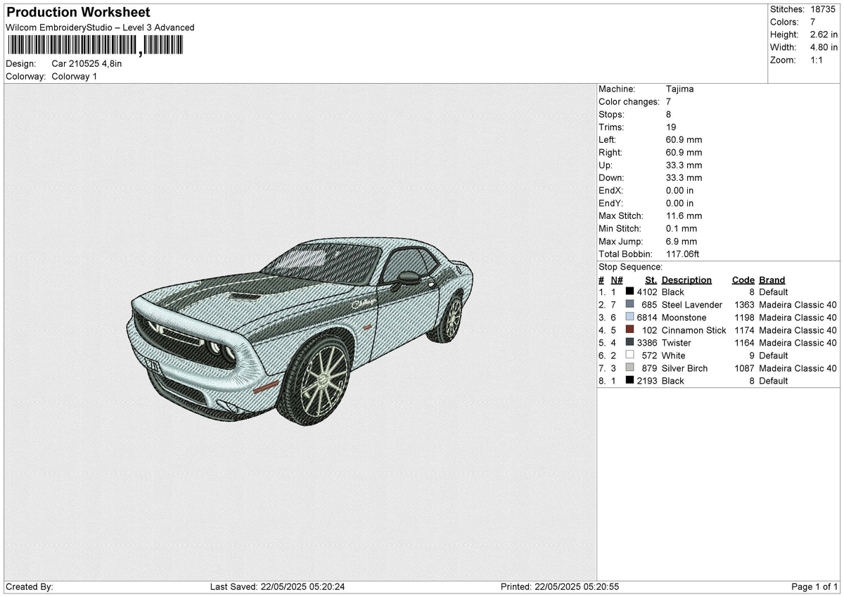 Car 210525 Embroidery File 6 size