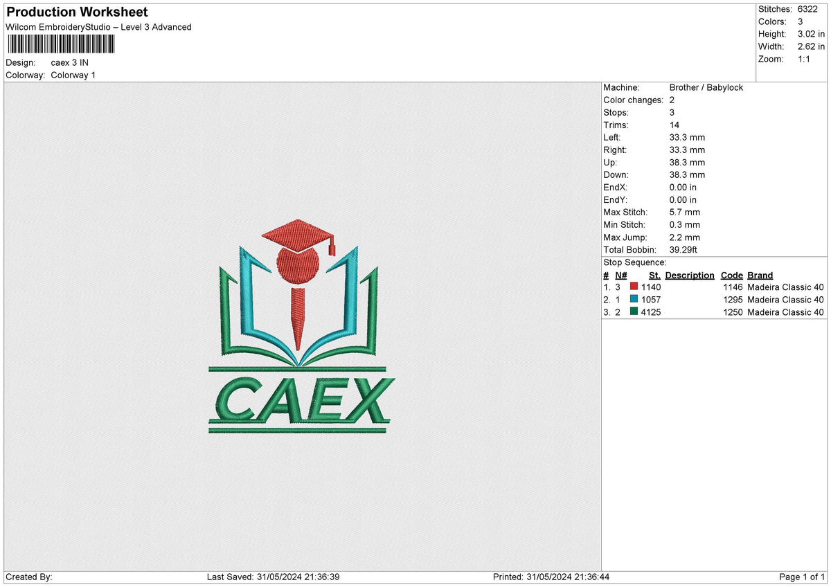 CAEX Embroidery File 6 size