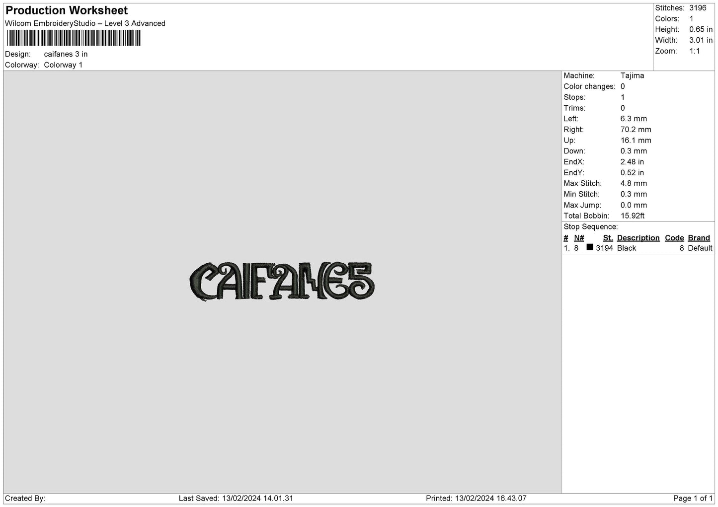 Caifanestext Embroidery File 6 sizes