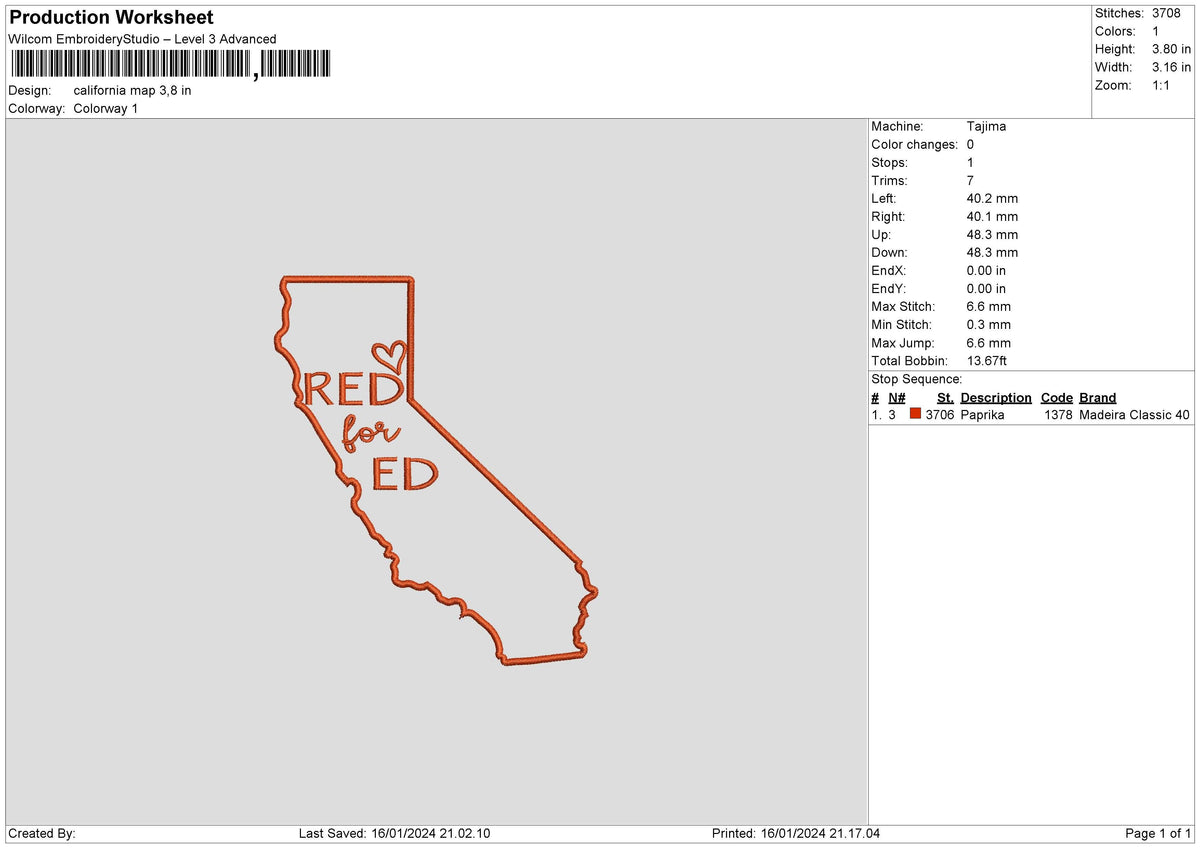 Califroniared Embroidery File 6 sizes