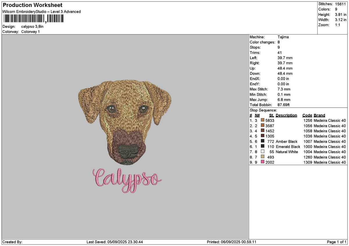 Dog Head 0409 Embroidery File 6 sizes