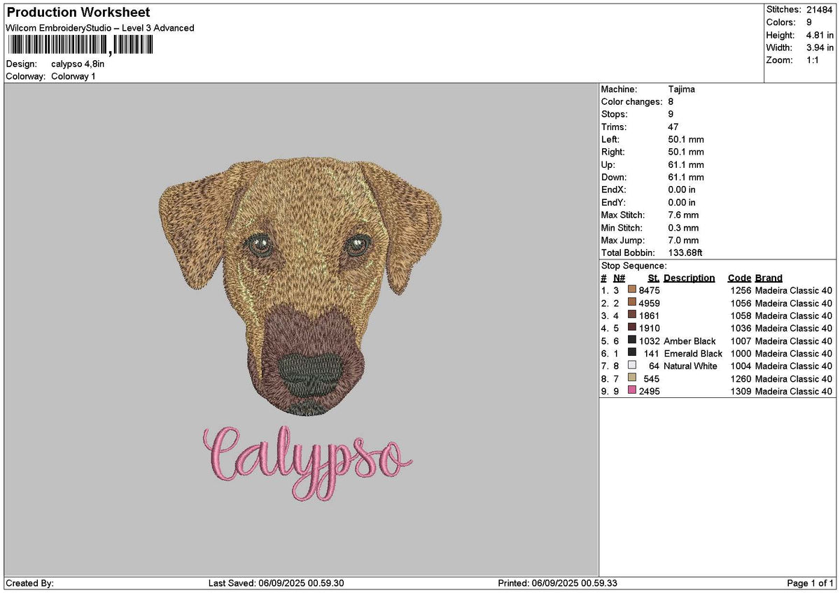 Dog Head 0409 Embroidery File 6 sizes
