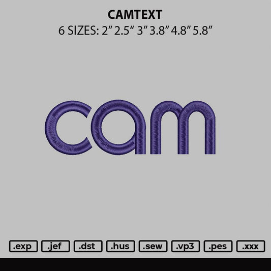 Camtext Embroidery File 6 sizes