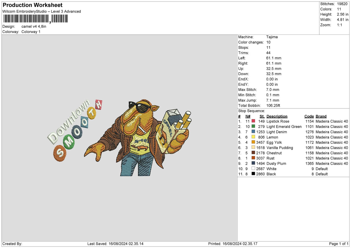 Camel V4 Embroidery File 6 sizes