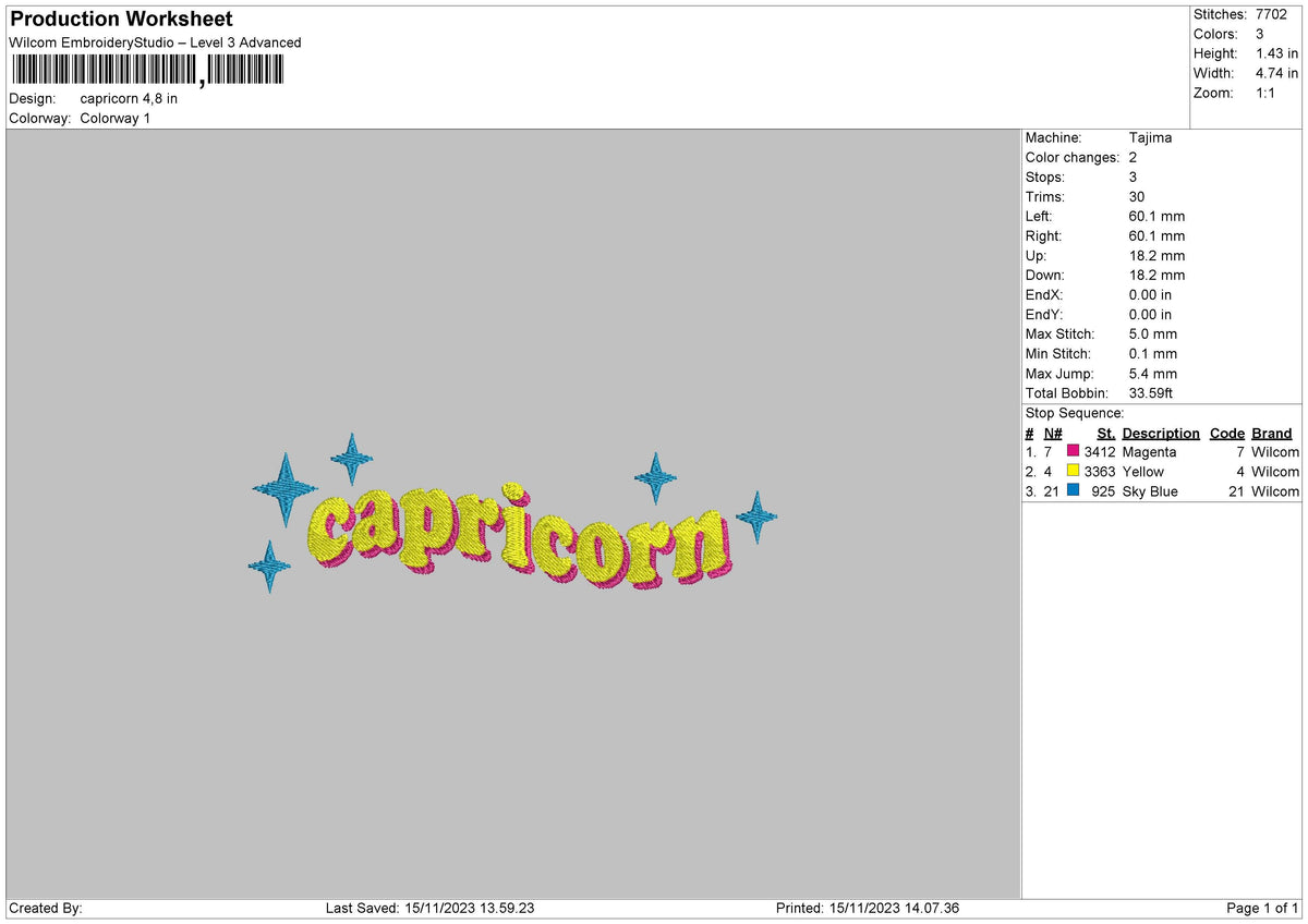 Capricorn Text Embroidery File 6 sizes