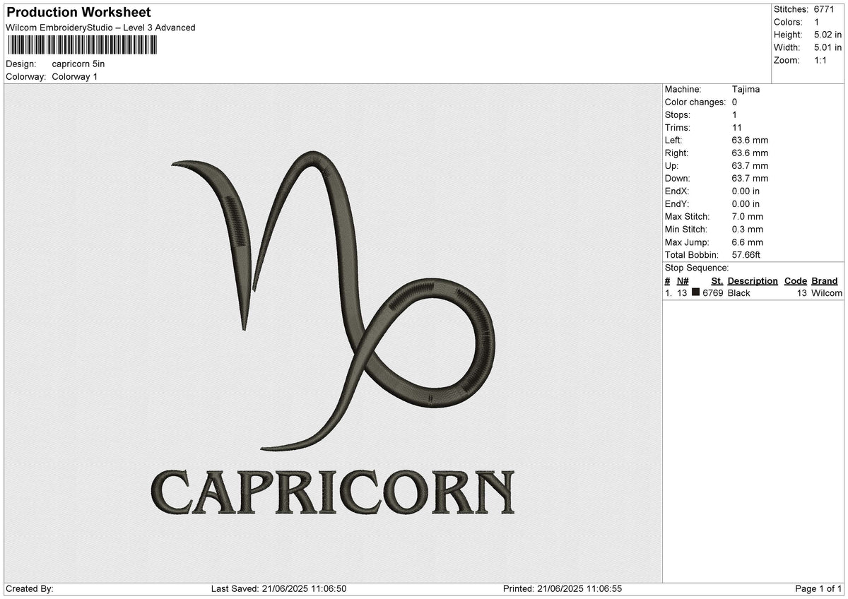 Capricorn Embroidery File 6 size