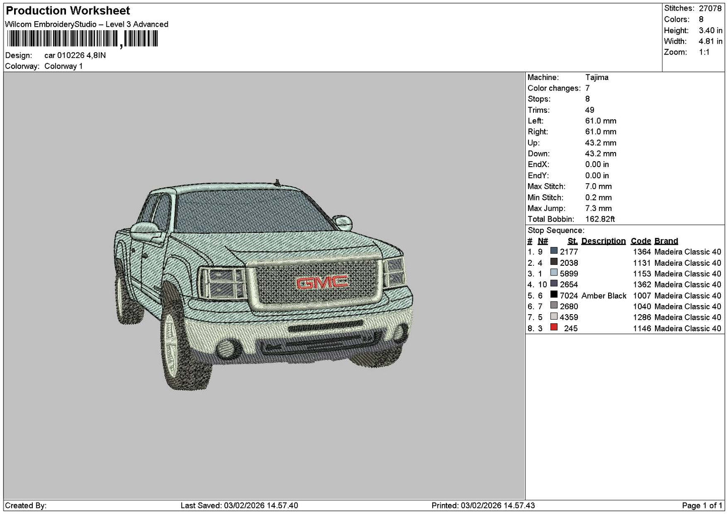 Car 0102 Embroidery File 6 sizes