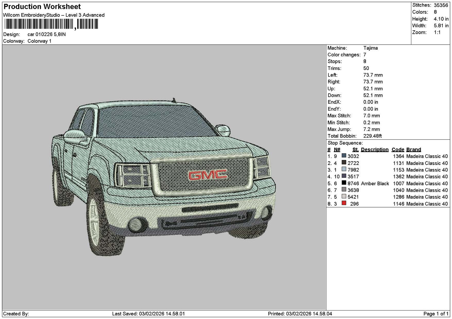 Car 0102 Embroidery File 6 sizes