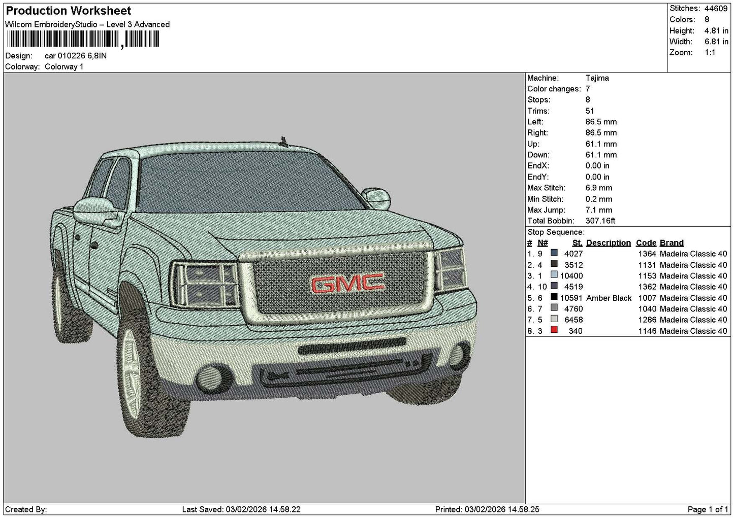 Car 0102 Embroidery File 6 sizes