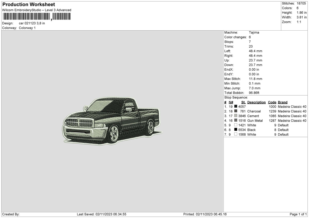 Car 0211 Embroidery File 6 sizes