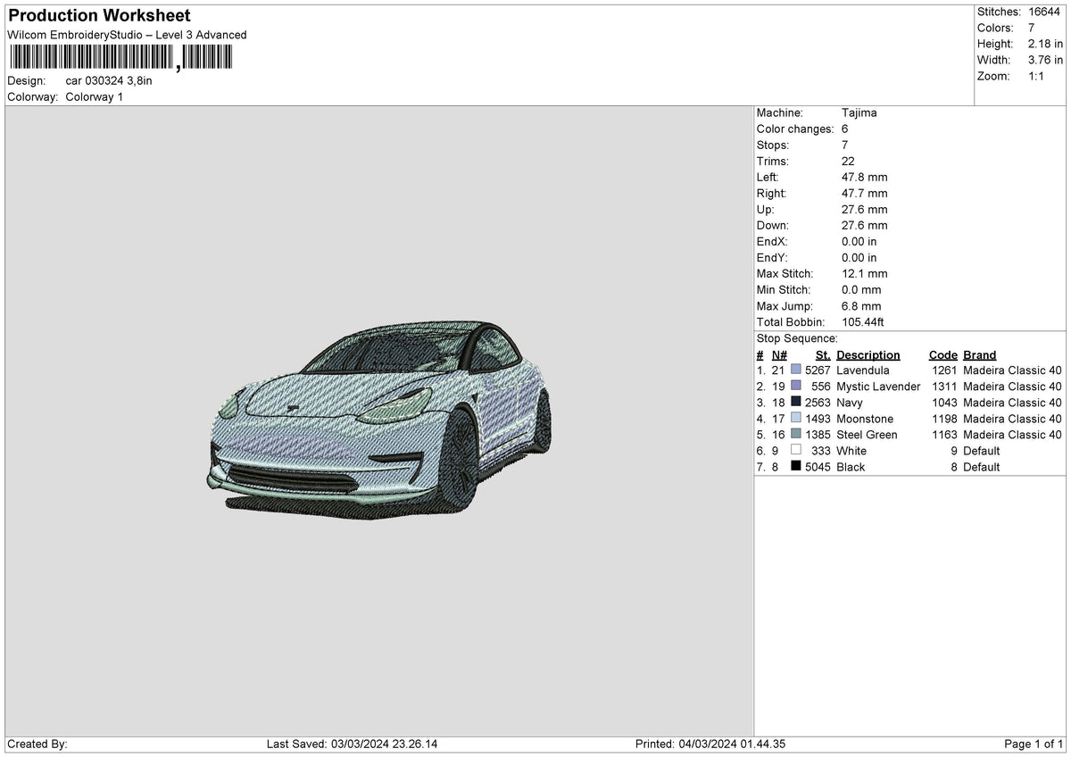 Car 0324 Embroidery File 6 sizes