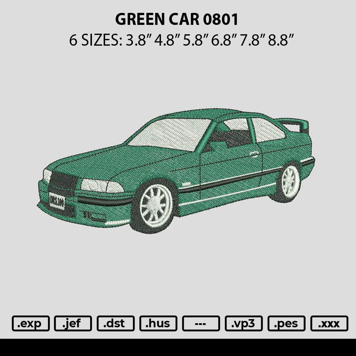 Green Car 0801 Embroidery File 6 sizes