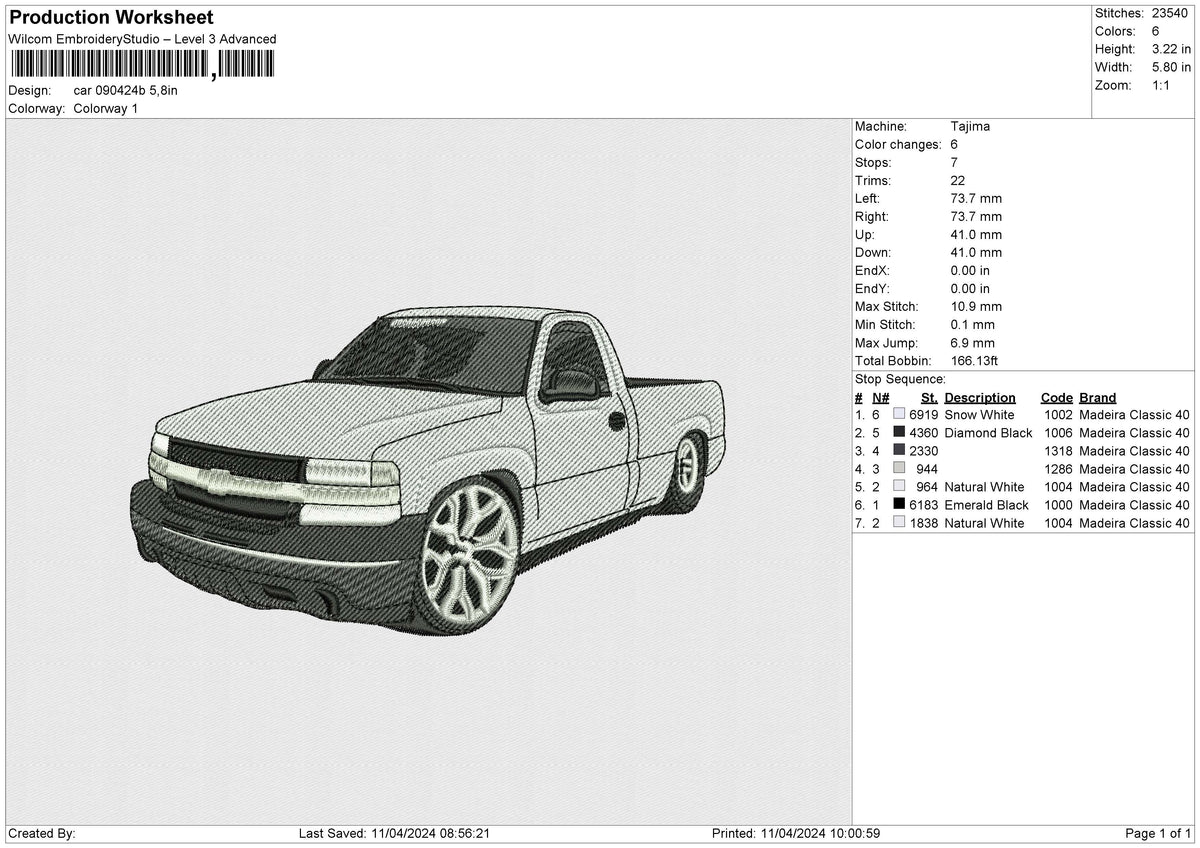 Car 090424b Embroidery File 6 size
